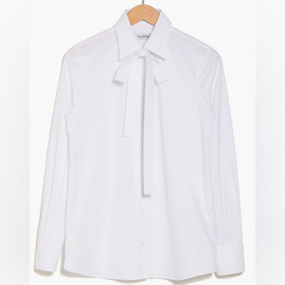 Valentino Tie Neck Cotton Button-Up